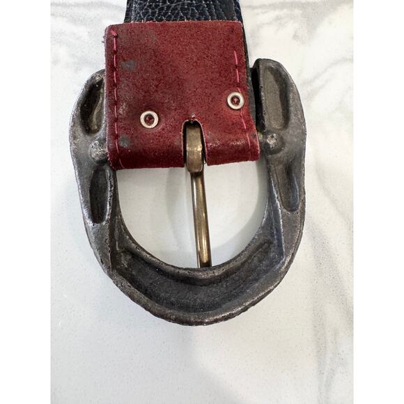 Vintage Double Horse Head Metal One Size Belt Buckle 3" / 33" long belt - Picture 2 of 11